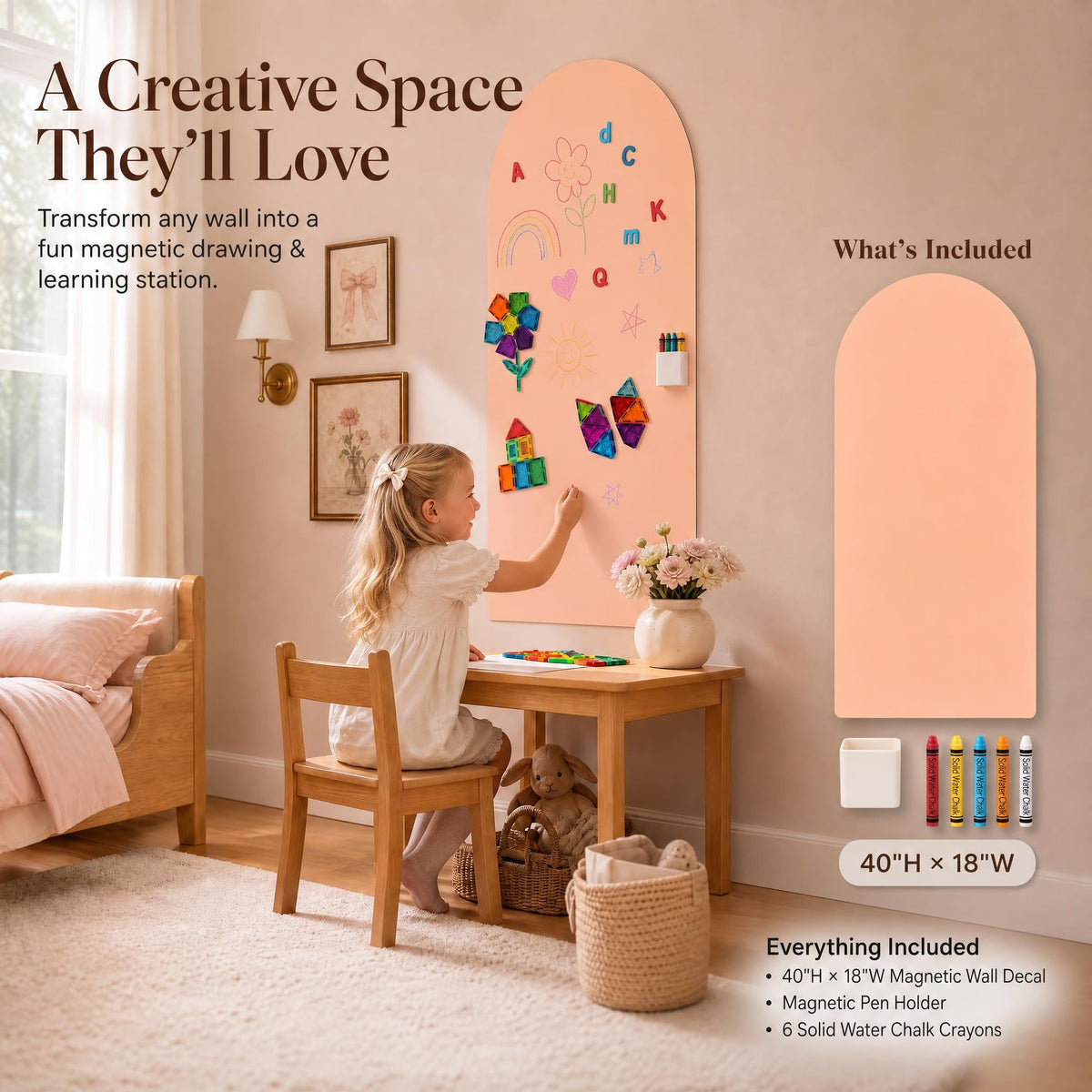 Magnetic Wall Decal Board for Kids - Great Writing Chalk Board Set