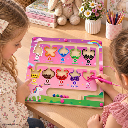 Wooden Magnetic Maze for Toddlers - Fun Color & Number Puzzle for Kids 2-4