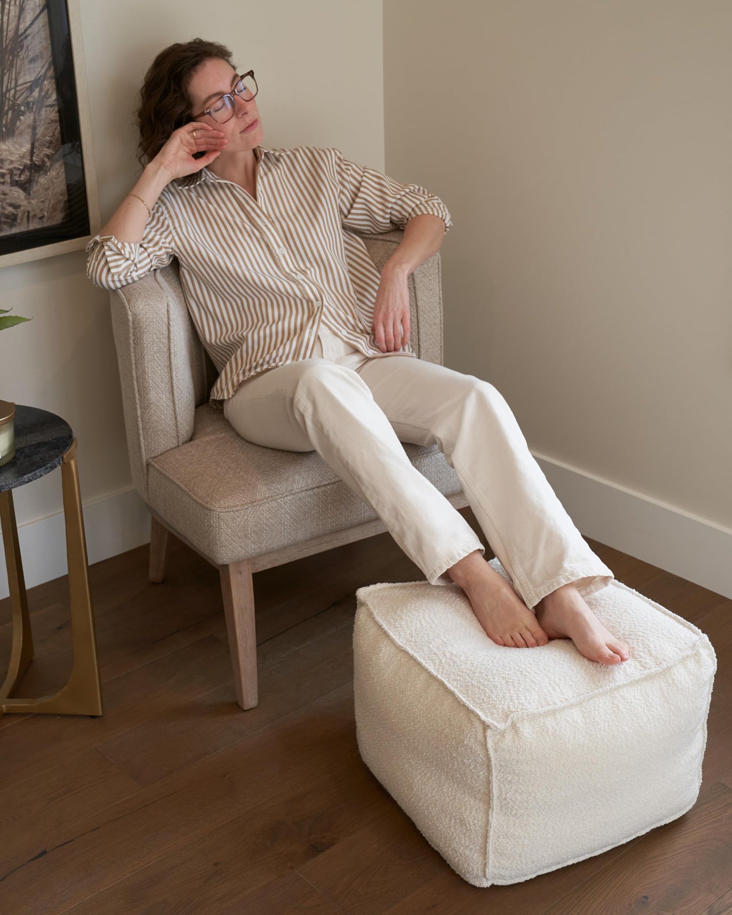 ZICOTO Beautiful Boucle Pouf Ottoman and Foot Rest - Elevate Your Living Room Decor with Lightweight Comfort and Charm - A Round Modern Foam Filled Foot Stool Perfect to Rest Your Feet