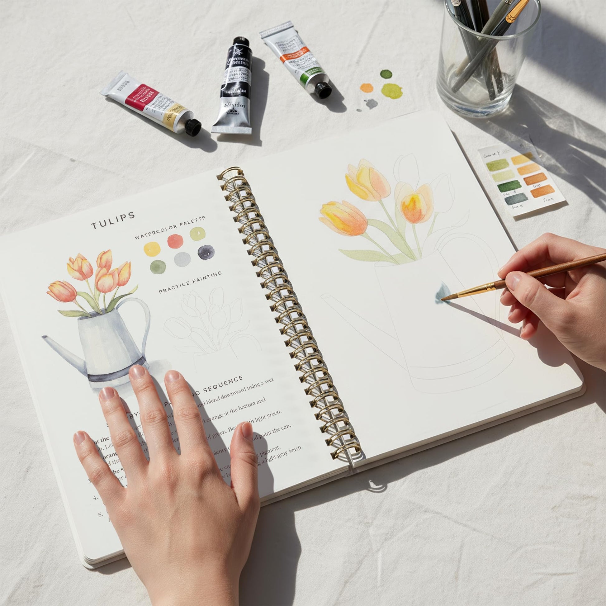 Watercolor Workbook Coloring Book - Easy Nature Scenes & Flowers Beginner Friendly Paint Set For Adults & Teens (Without Palette)