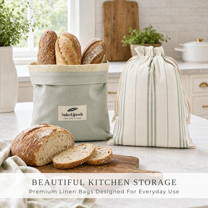 ZICOTO Charming Bread Bags for Homemade Bread - Set of 2 Beeswax-Lined Reusable Linen Bags That Keep Your Sourdough Fresh Naturally - A Thoughtful Bread Storage Gift for Bread Making Lovers