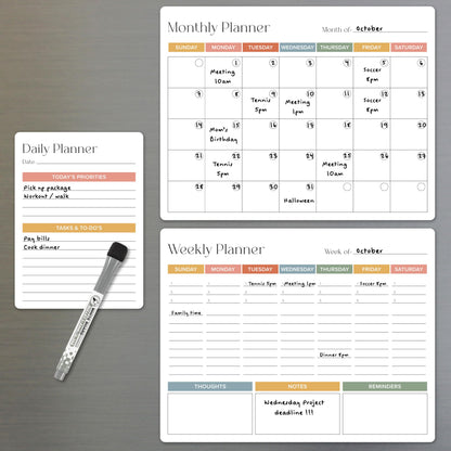 Beautiful Magnetic Dry Erase Calendar Set of 3 - Easy-to-Erase Whiteboard with Marker & Premium Magnet for Your Fridge - The Perfect Weekly and Monthly White Board Organizer for Everyday Planning