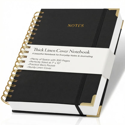 Aesthetic Thick Spiral Notebook Journal For Women in B5 Format - Stylish Linen Hardcover College Ruled Note Book w 300 Lined Pages - Cute Supplies For Bible Study & Staying Organized at Work or School