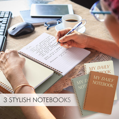 ZICOTO Aesthetic Spiral Notebook Set of 3 For Women - Cute College Ruled 8x6 Journal/Notebook with Large Pockets And Lined Pages - Perfect Supplies to Stay Organized at Work or School