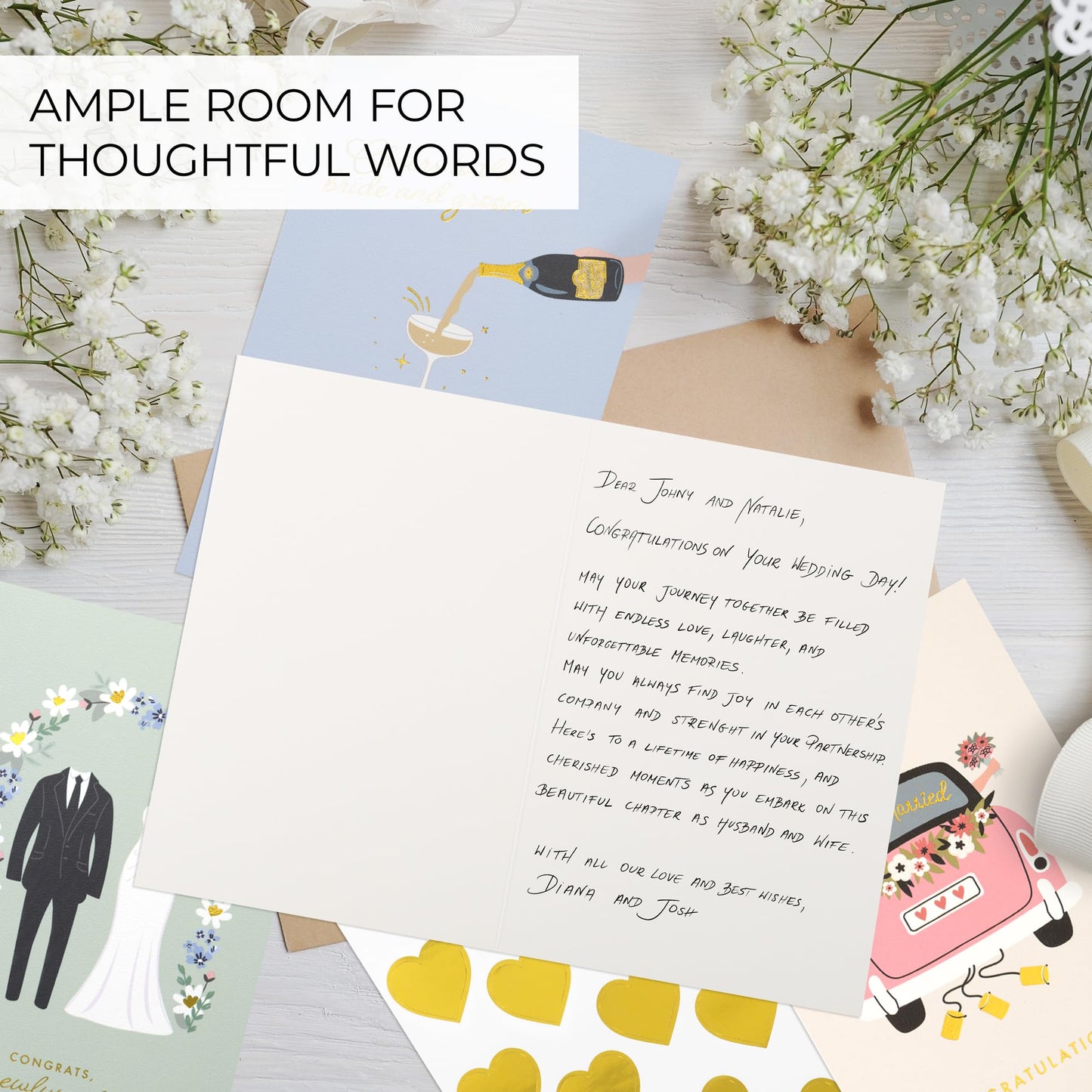 ZICOTO Beautiful Wedding Cards Set of 10 with Envelopes and Stickers - Elegant Blank Engagement Cards for Personalized Congratulations Wishes - Perfect for Wedding Shower Gifts for the Bride & Groom