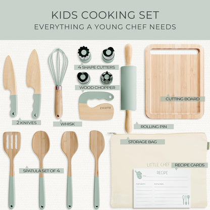 Wooden Cooking & Baking Set for Kids - Safe & Real Kitchen Tools Give Toddlers a Fun Cooking Experience - Durable Utensils are Perfect for Gifting to Create Lasting Family Memories