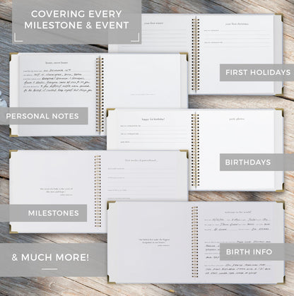 Keepsake Baby Memory Book for Boys and Girls - Timeless First 5 Year Baby Book - Neutral Journal Scrapbook or Photo Album - Record a Milestone for Every Event from Birth to Age 5