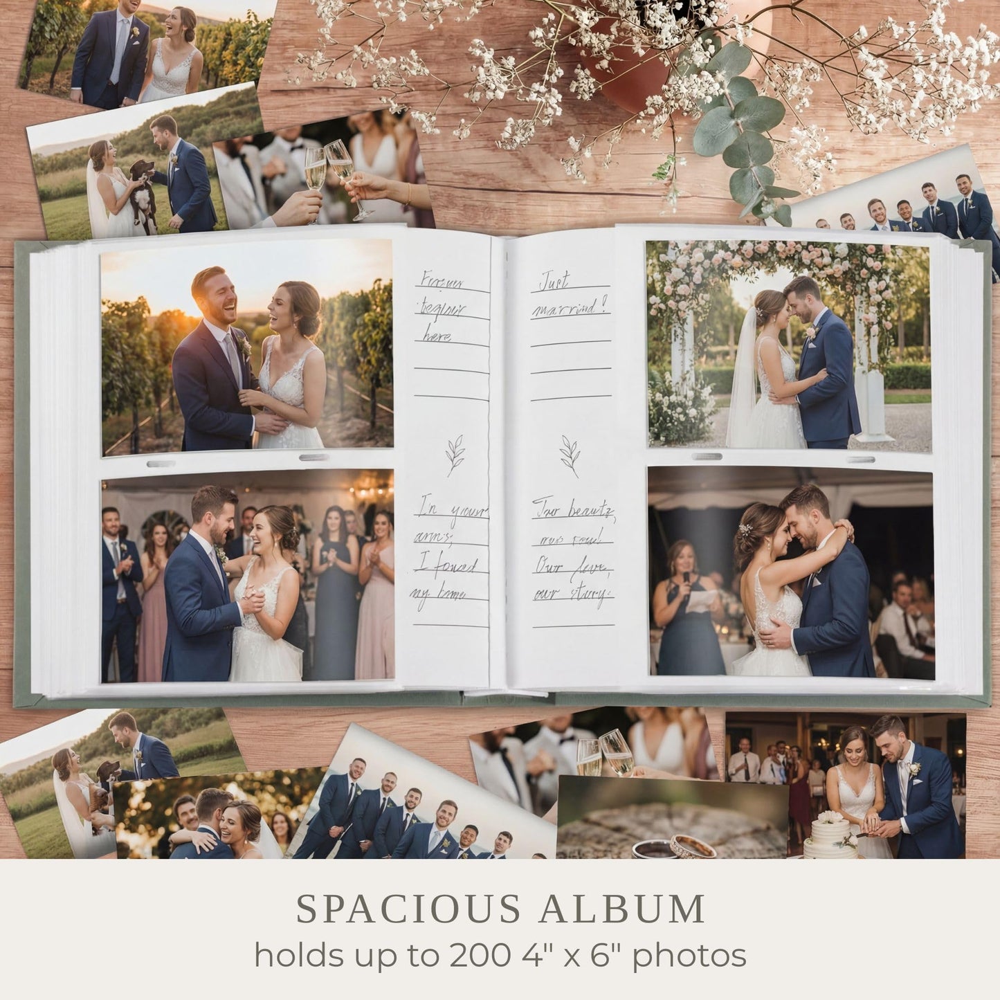 Beautiful Photo Album for 4x6 Pictures - Perfect Picture Book for Wedding, Baby Shower and more - 200 Photo Slots Albums to Collect Your Memories