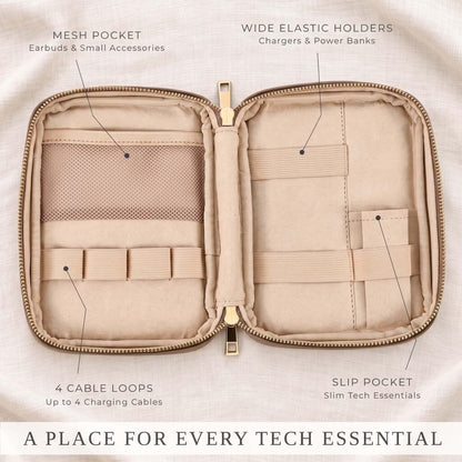 Stylish Tech Organizer Pouch - PU Leather Electronics Travel Bag for Women