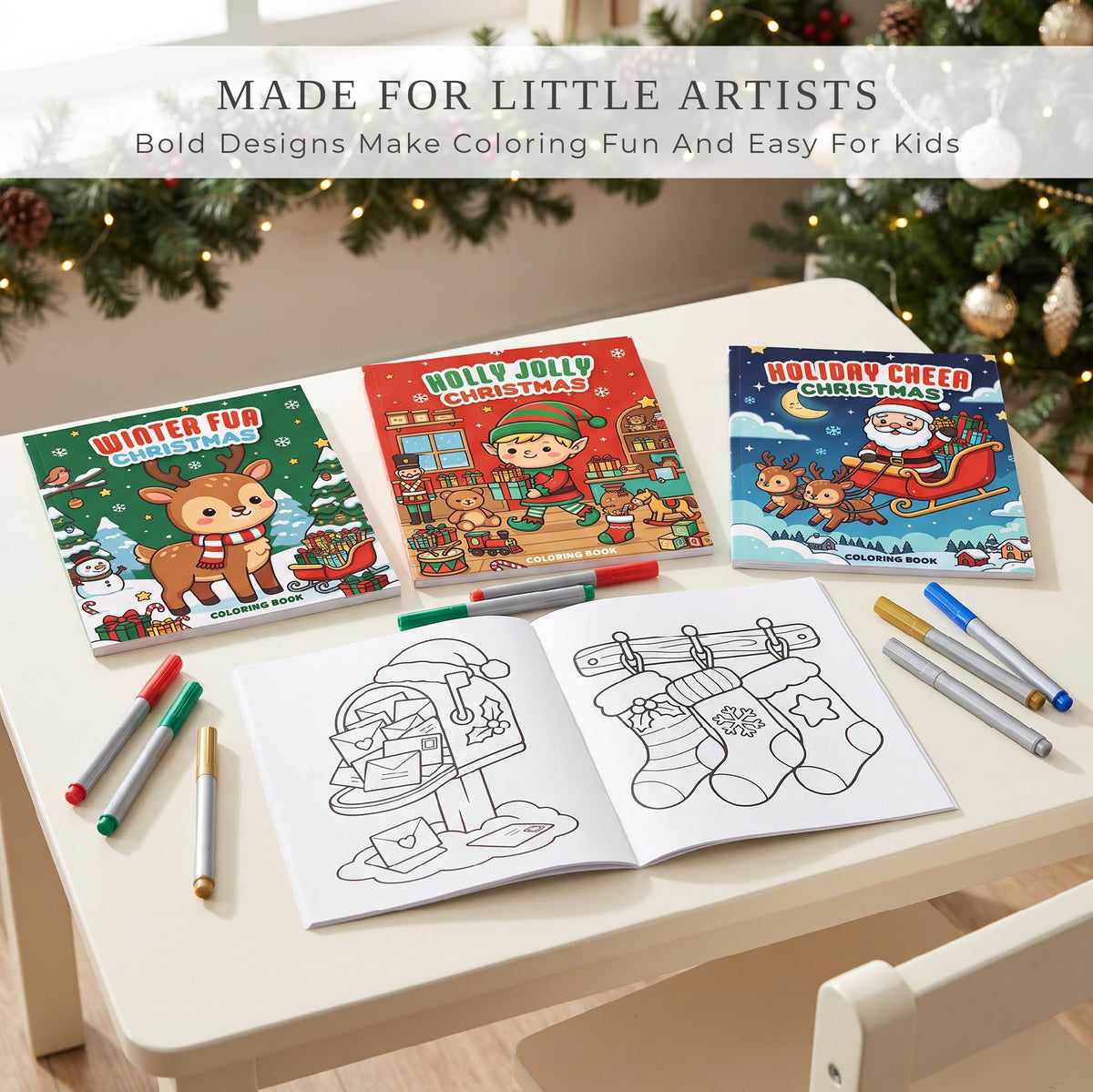 Fun Christmas Coloring Books for Kids Set of 3 - Beautiful Holiday Themes