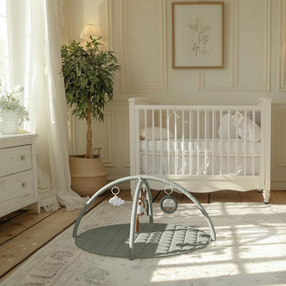 Beautiful Baby Play Gym - Soft Cotton Mat with 6 Cute Toys Creates The Perfect Activity Area for Your Girl/Boy - Stylish Infant Floor Playmat Fits Nicely with Any Playroom Decor