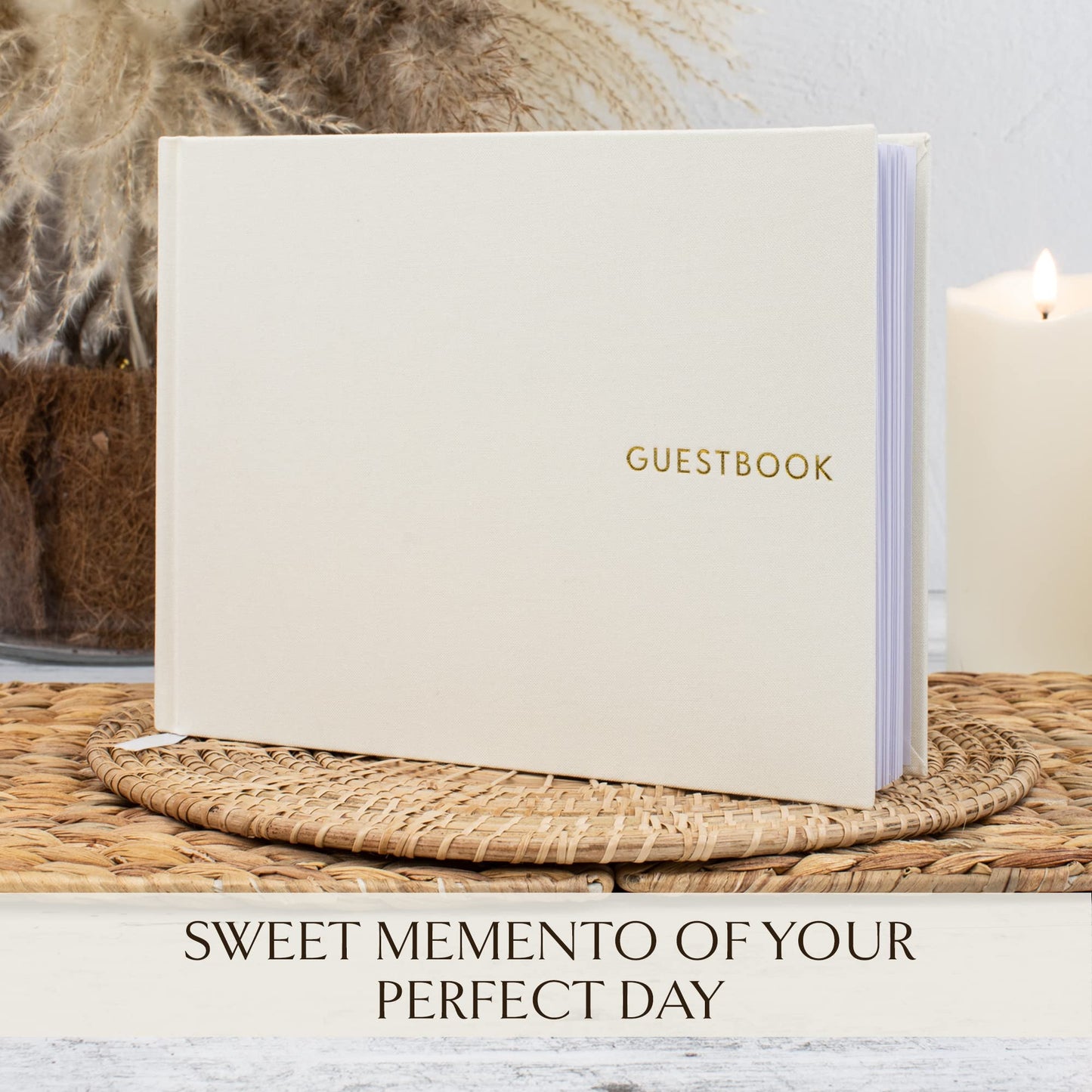 ZICOTO Beautiful Linen Wedding Guest Book for Your Wedding Reception - Simply Elegant Guestbook to Sign in and Add Polaroid Photos - The Perfect Baby Shower Guest Book and Addition to Your Big Day