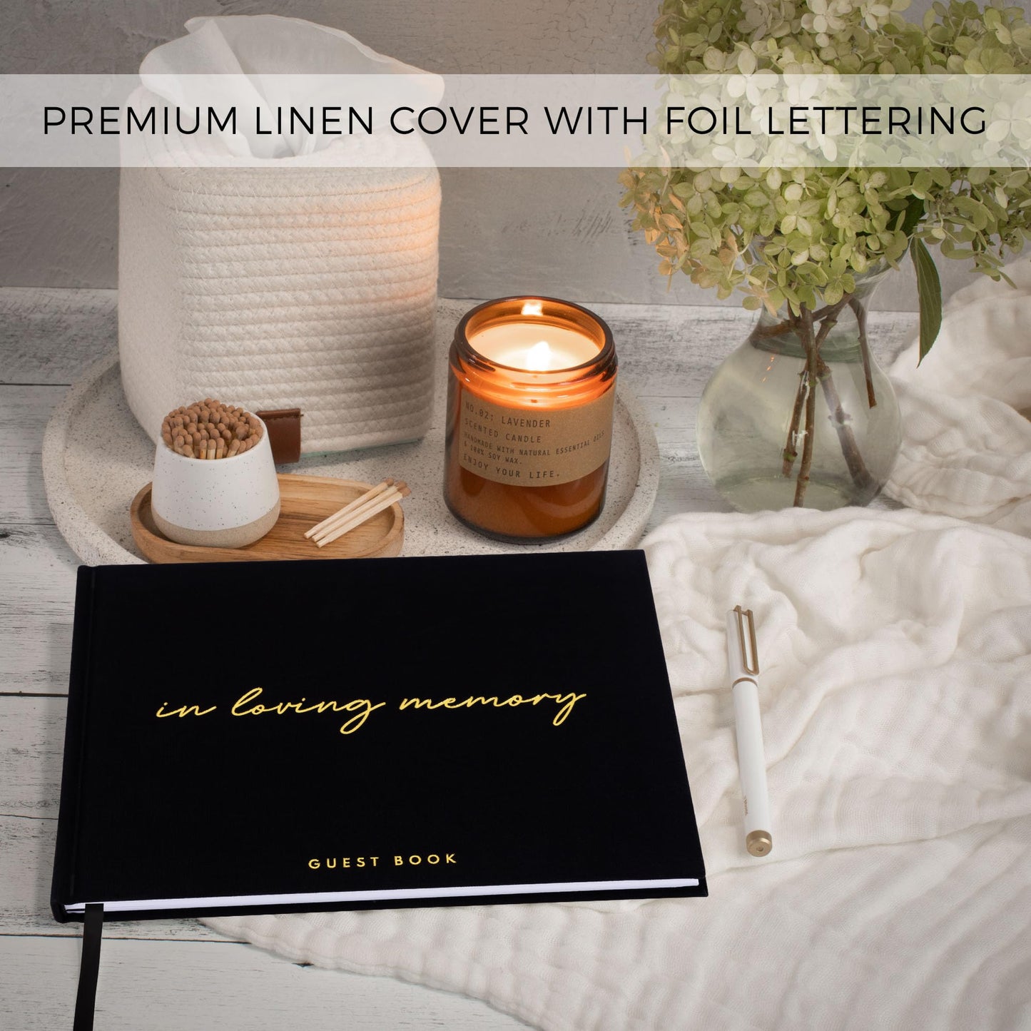 ZICOTO Beautiful Linen Funeral Guest Book for The Celebration of Life - The Perfect in Loving Memory Book with Ample Space to Sign in for Guests - Premium Craftsmanship for Honoring Loved Ones