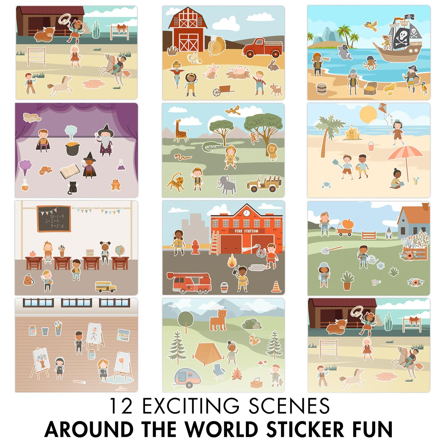 Fun Sticker Book for Toddlers 2-4 Years - Perfect Kids Activity Book with 500+ Beautiful Stickers & 12 Reusable Themes for Entertaining Boys & Girls 4-8 While Traveling - Incl. Coloring Pages