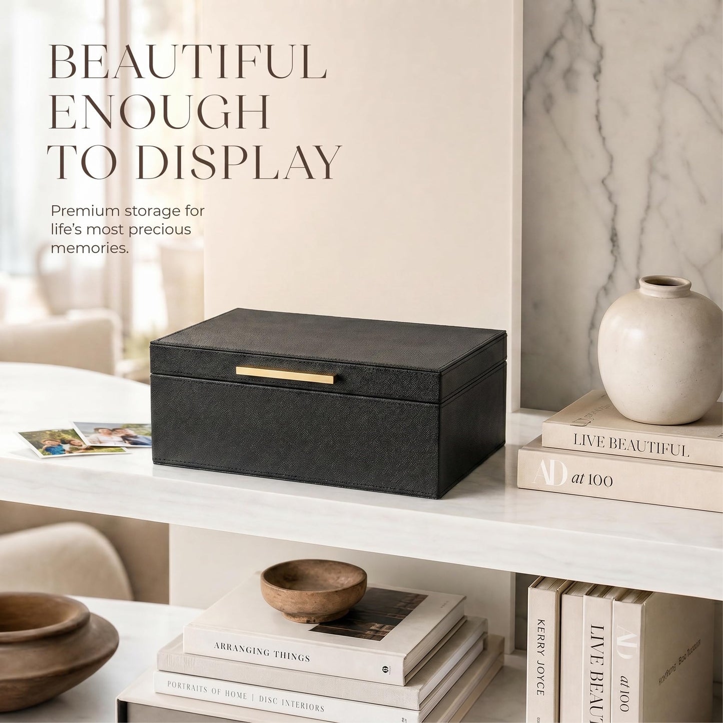 ZICOTO Decorative Photo Storage Box - Sturdy Linen Photo Organizer with Dividers is Perfect to Store Up to 1200 Pictures and 4x6 Photos - Portable Scrapbook Storage Containers with Lid