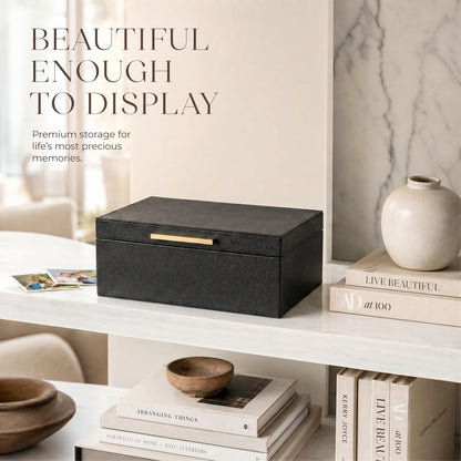 ZICOTO Decorative Photo Storage Box - Sturdy Linen Photo Organizer with Dividers is Perfect to Store Up to 1200 Pictures and 4x6 Photos - Portable Scrapbook Storage Containers with Lid