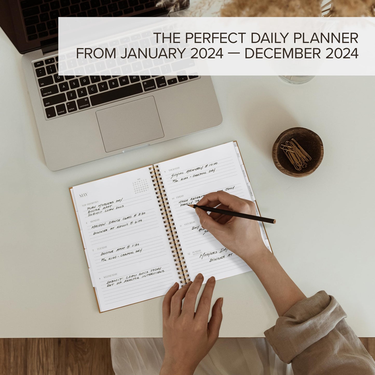 Beautiful 2024 Daily Planner - 7" x 10" Daily Planner for Women or Men with Weekly & Monthly Spreads for Easy Planning - Perfect Calendar Book To Organize All Tasks and Boost Productivity