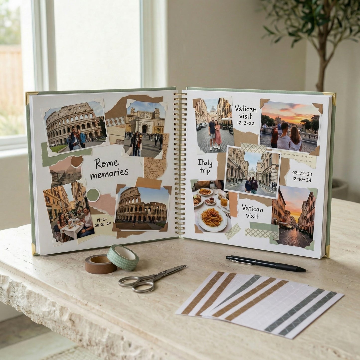 Elegant Scrap Book with Linen Cover and Gold Accents - Beautiful Photo Book & Memory Album for Preserving Cherished Photos - Lovely Gift