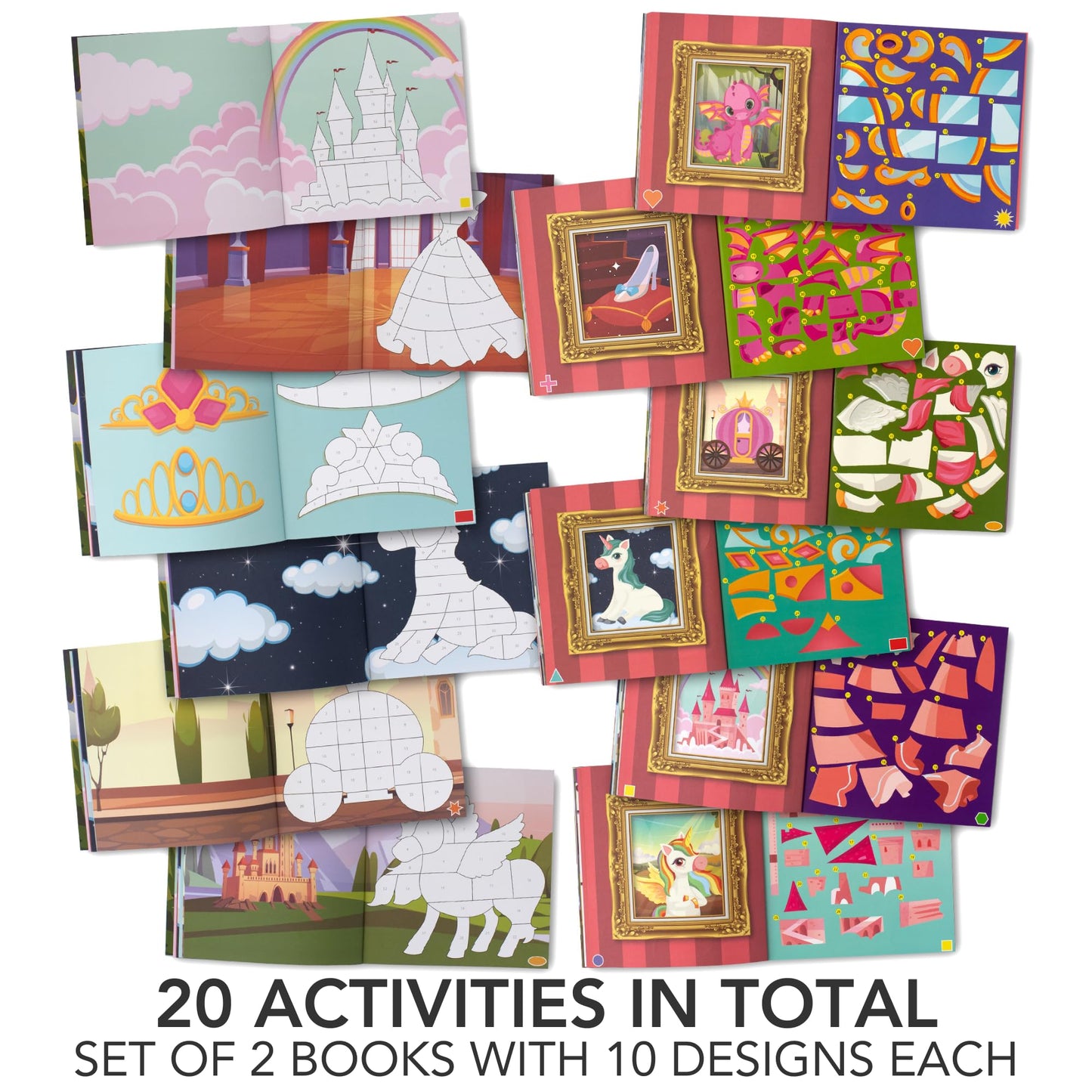 Fun Paint with Sticker Books for Kids Set of 2 - Entertaining Sticker Activity with Vibrant Themes Keeps Kids Ages 4-8 Busy - Perfect Puzzle to Learn Shapes and Numbers at Home or Travelling