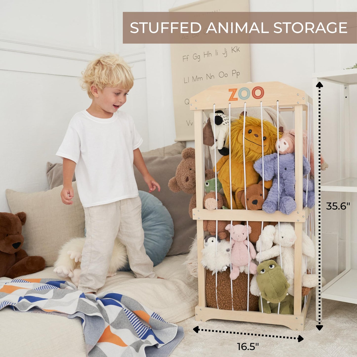 Wooden Stuffed Animal Storage for Kids - Large Toy Storage Organizer & Holder for Your Kids Playroom or Nursery - Easy to Assemble Stuffed Animal Zoo That Keeps Plush Friends Ready for Snuggles