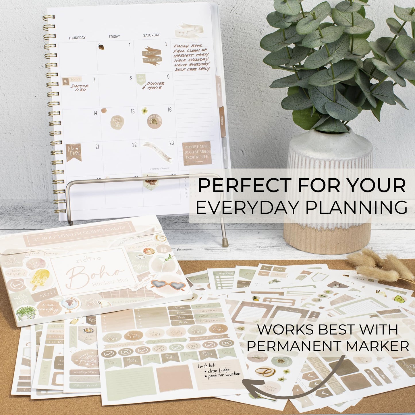 Aesthetic Planner Stickers for Fun Planning - 1220+ Monthly Boho Designs for Your Calendar or Scrapbook - The Perfect Sticker Accessories to Enhance Your Daily Bullet Journaling