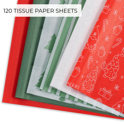 ZICOTO Beautiful Christmas Tissue Wrapping Paper Sheets for Gift Bags - Set of 120 Quality Tissue Papers with 6 Festive Designs - Add a Touch of Magic to Every Gift You Wrap - 19 x 13 in Per Sheet