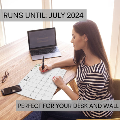 Aesthetic Modern Greenery Desk Calendar - Runs Until July 2024-17"x11" Desktop/Wall Calendar for Easy Organizing - Incl. 2023