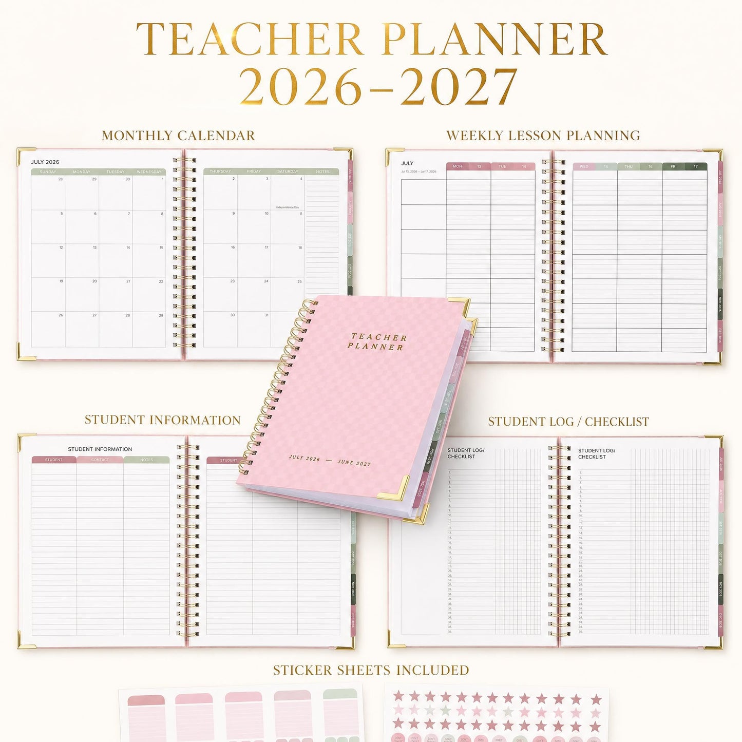 Aesthetic Teacher Planner For The 2026-2027 Academic School Year - Your All Incl. 8.5" x 11" Lesson Plan Book Supplies - Easily Organize Your Daily, Weekly & Monthly Classroom/Homeschool Schedule