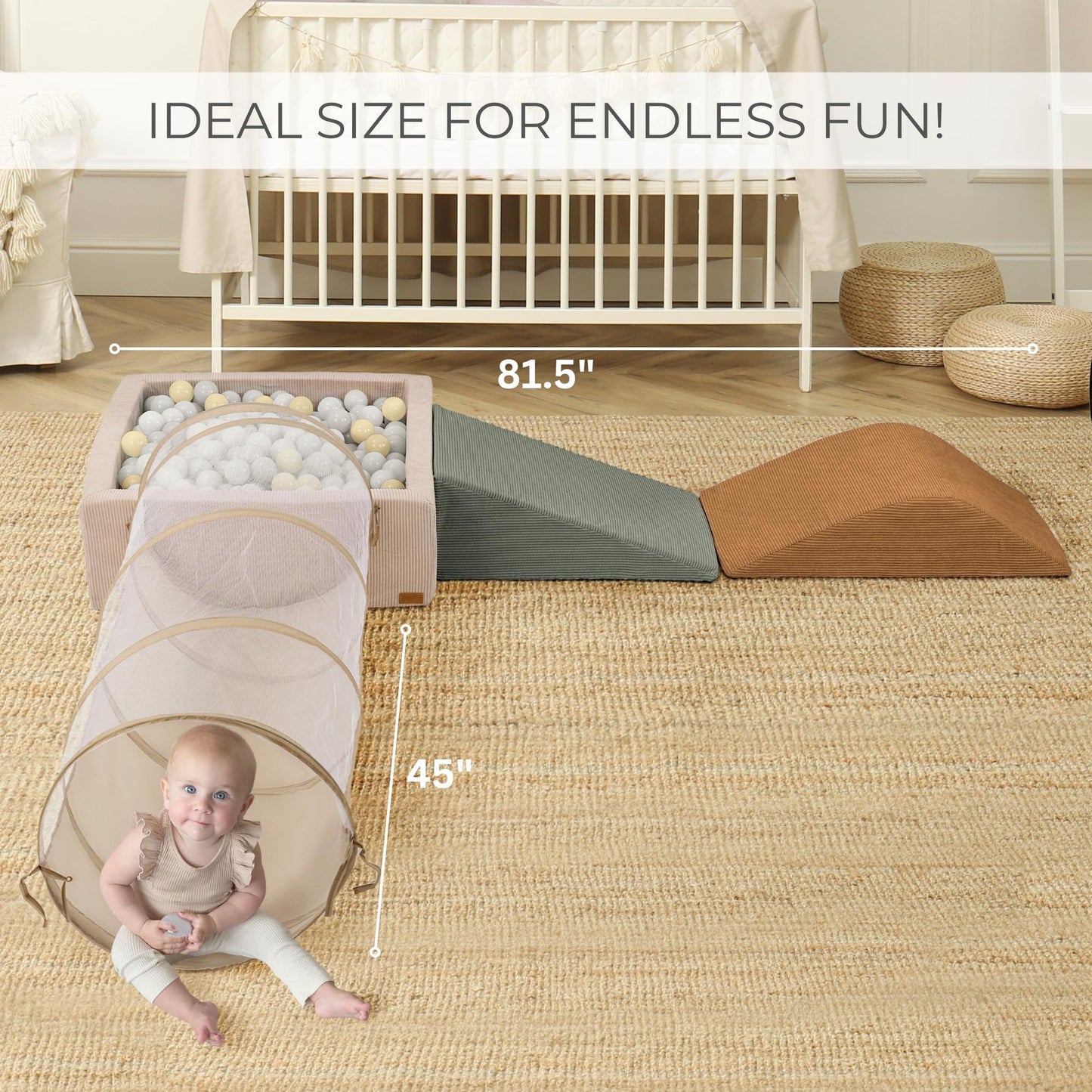 Fun Climbing Toy Set for Toddlers Aged 1-3 - Incl. Crawl Through Tunnel, Large Ball Pit & Climbing Blocks for Unlimited Indoor Fun - Perfect Foam Play Gym for Baby/Kids to Safely Learn New Skills