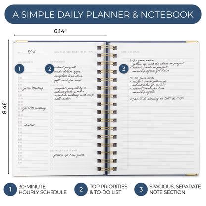 Aesthetic Daily Planner And Notebook With Hourly Schedule -Beautiful Spiral To do List Notepad For Work/Home to Organize Tasks And Appointments - Stylish School/Office Supplies Book For Women