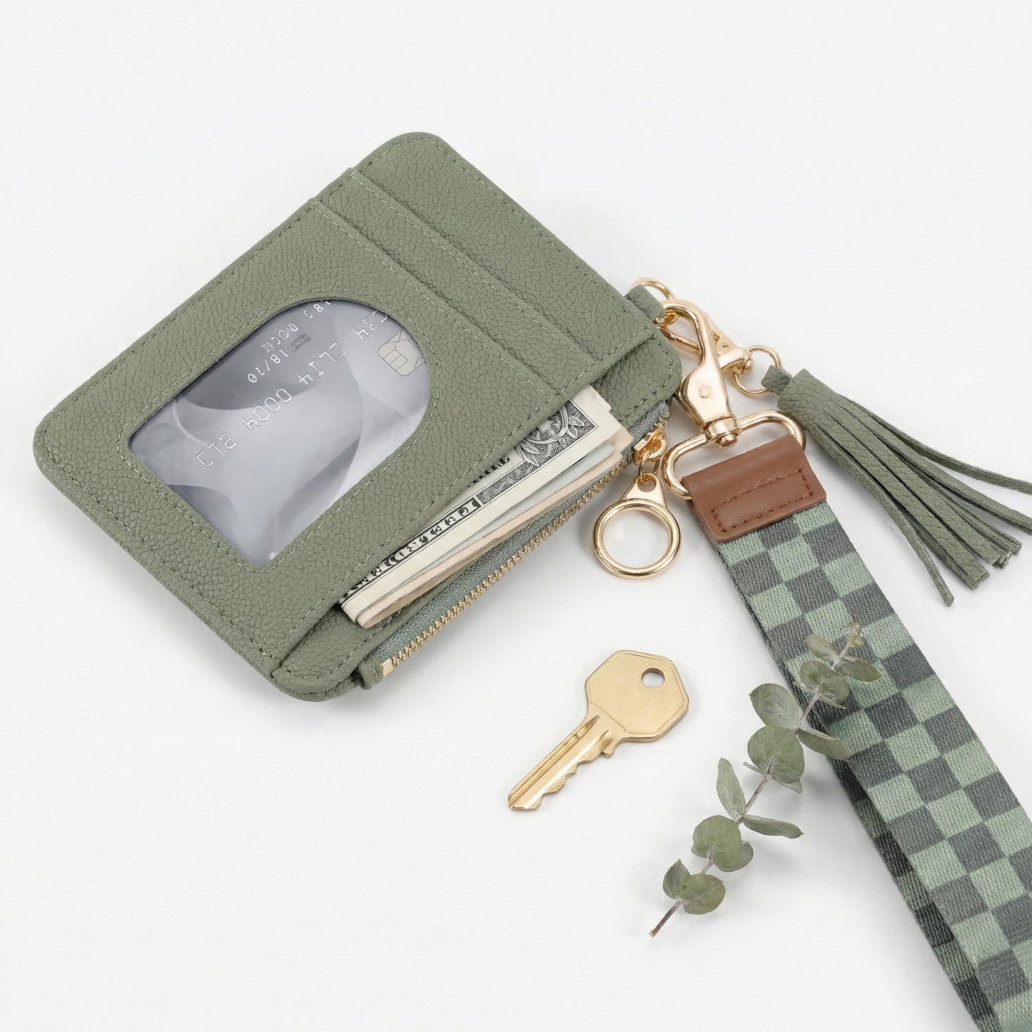 Stylish Wristlet Wallet for Women - Slim Design Credit Card Holder w/ Plenty of Storage incl. Clear ID Window & Zipper Pocket - Easy Carry RFID Blocking Keychain Wallet w/ Tassel, Lanyard & Gold Rings