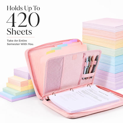 Sturdy 3 Ring Zipper Binder with Strap for School - Beautiful 1 Inch Zip Up Binder with 5-Tab Dividers Holds 420 Sheets, Books & Laptop - Easy to Carry Trapper Keeper Made of Premium Fabrics