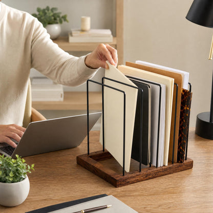 ZICOTO Stylish File Organizer for Desk - Premium Wooden Document Holder