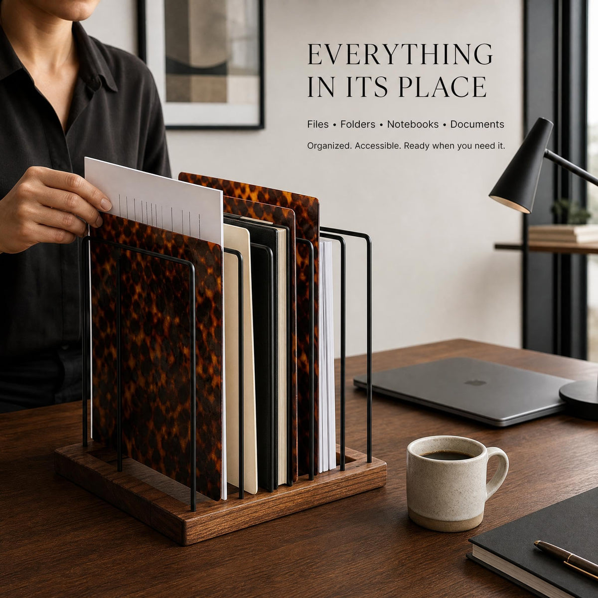 ZICOTO Stylish File Organizer for Desk - Premium Wooden Document Holder