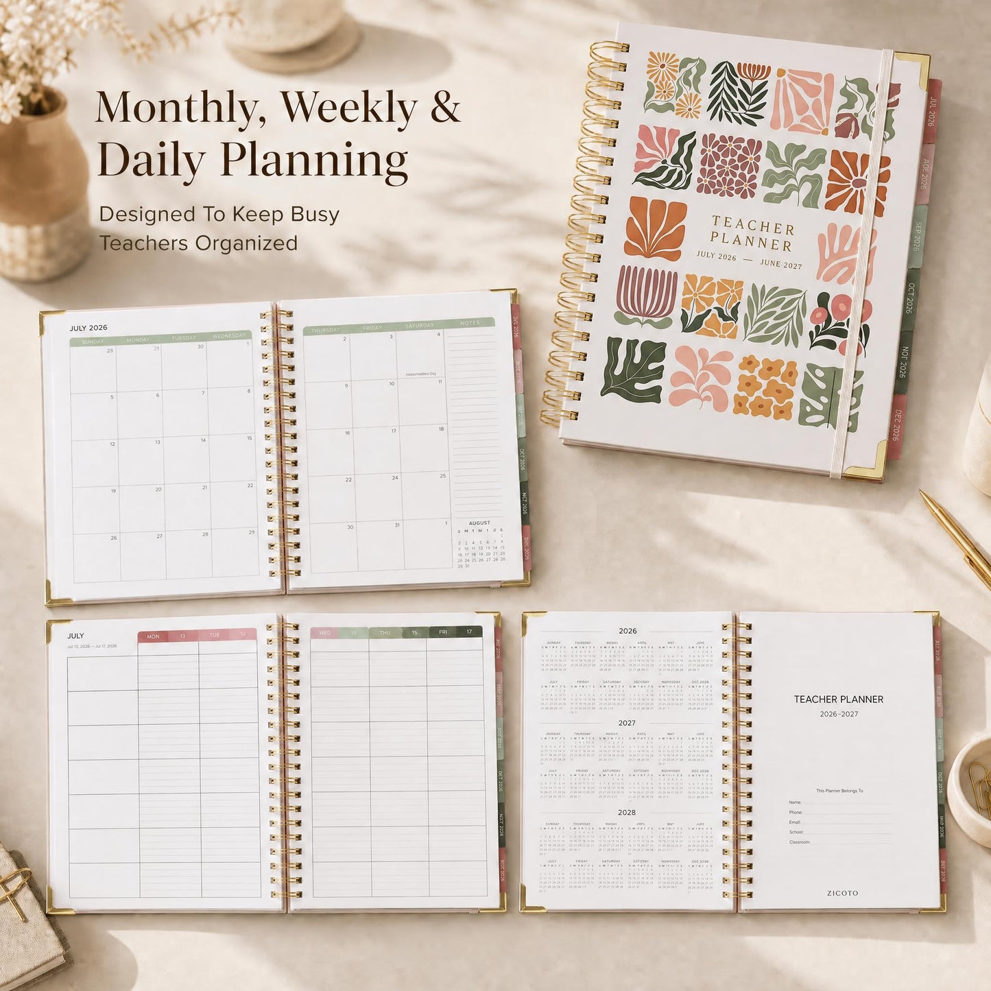 Aesthetic Teacher Planner For The 2026-2027 Academic School Year - Your All Incl. 8.5" x 11" Lesson Plan Book Supplies - Easily Organize Your Daily, Weekly & Monthly Classroom/Homeschool Schedule