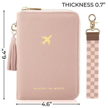 ZICOTO Stylish Passport Holder for Travel with Detachable Wristlet Strap - All-in-One Travel Wallet Organizer for Women, Secure Money Belt Alternative with Card Slots and Tassel Keychain