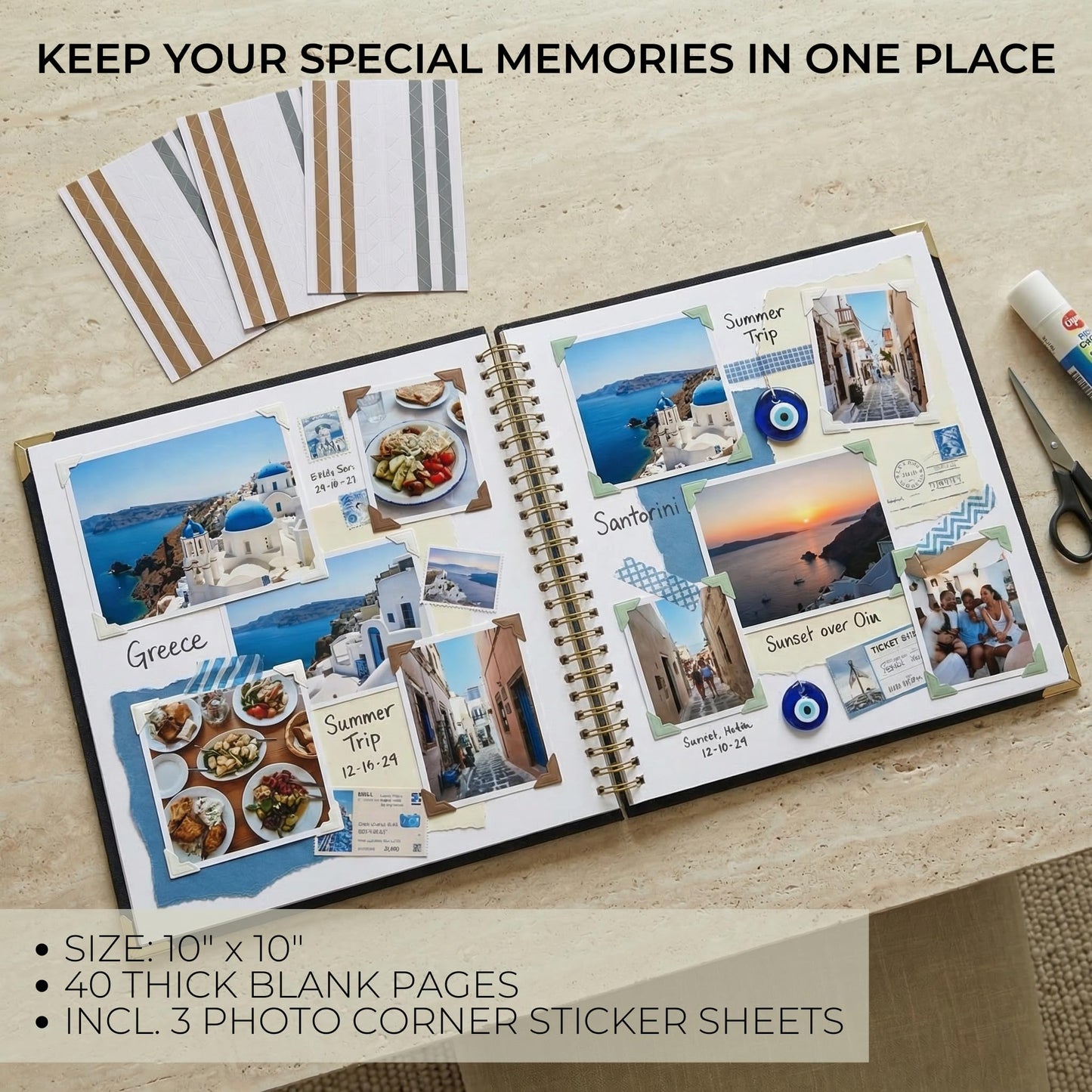 Elegant Scrap Book with Linen Cover and Gold Accents - Beautiful Photo Book & Memory Album for Preserving Cherished Photos - Lovely Gift