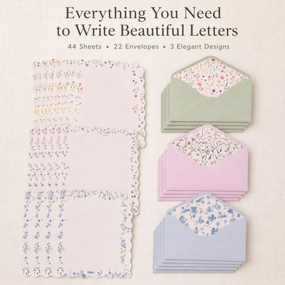 Beautiful Stationery Set with Envelopes - Scalloped Letter Writing Paper
