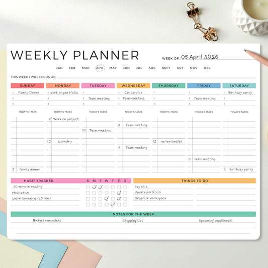 Beautiful Weekly Planner - The Perfect Undated To Do List Notepad with 52 Sheets - Aesthetic Calendar Pad & Office Desk Supplies For Women to Effectively Organize Your Work or Home Tasks