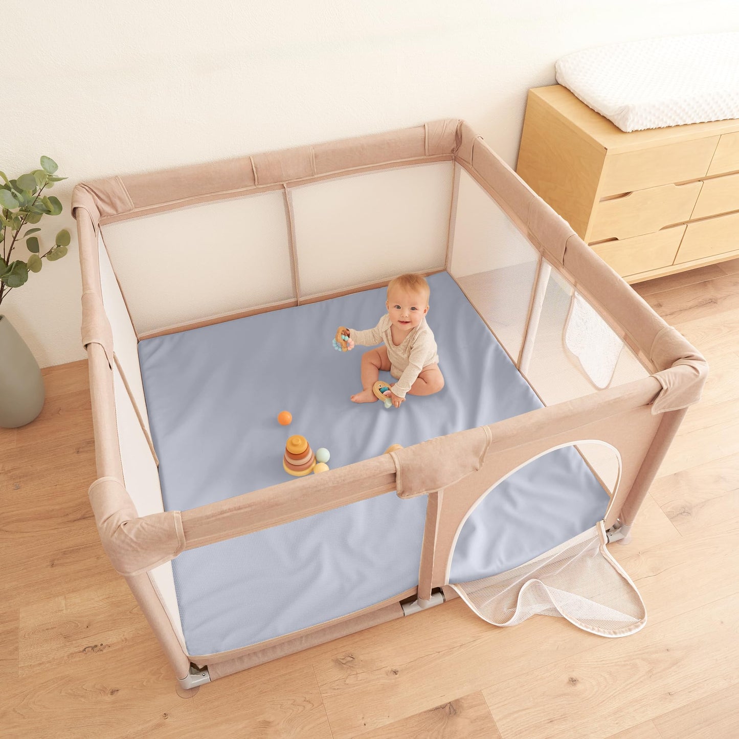 Stylish Vegan Leather Baby Play Mat - Soft, Easy to Clean Floor Mat Creates A Safe Play Area for Your Baby - The Perfect Modern Foam Playmat Fits Nicely with Your Kids Playroom Or Home Decor