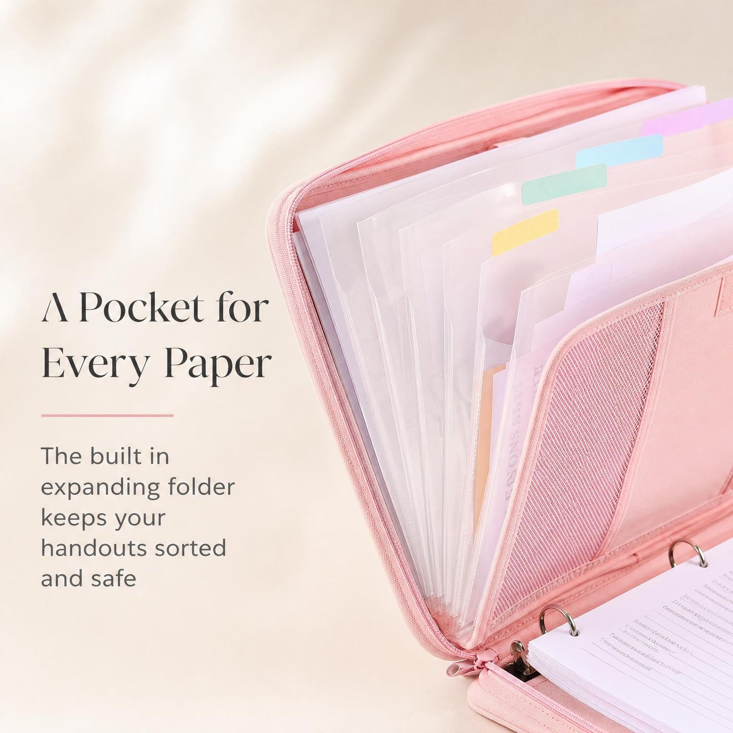 Sturdy 3 Ring Zipper Binder with Strap for School - Beautiful 1 Inch Zip Up Binder with 5-Tab Dividers Holds 420 Sheets, Books & Laptop - Easy to Carry Trapper Keeper Made of Premium Fabrics