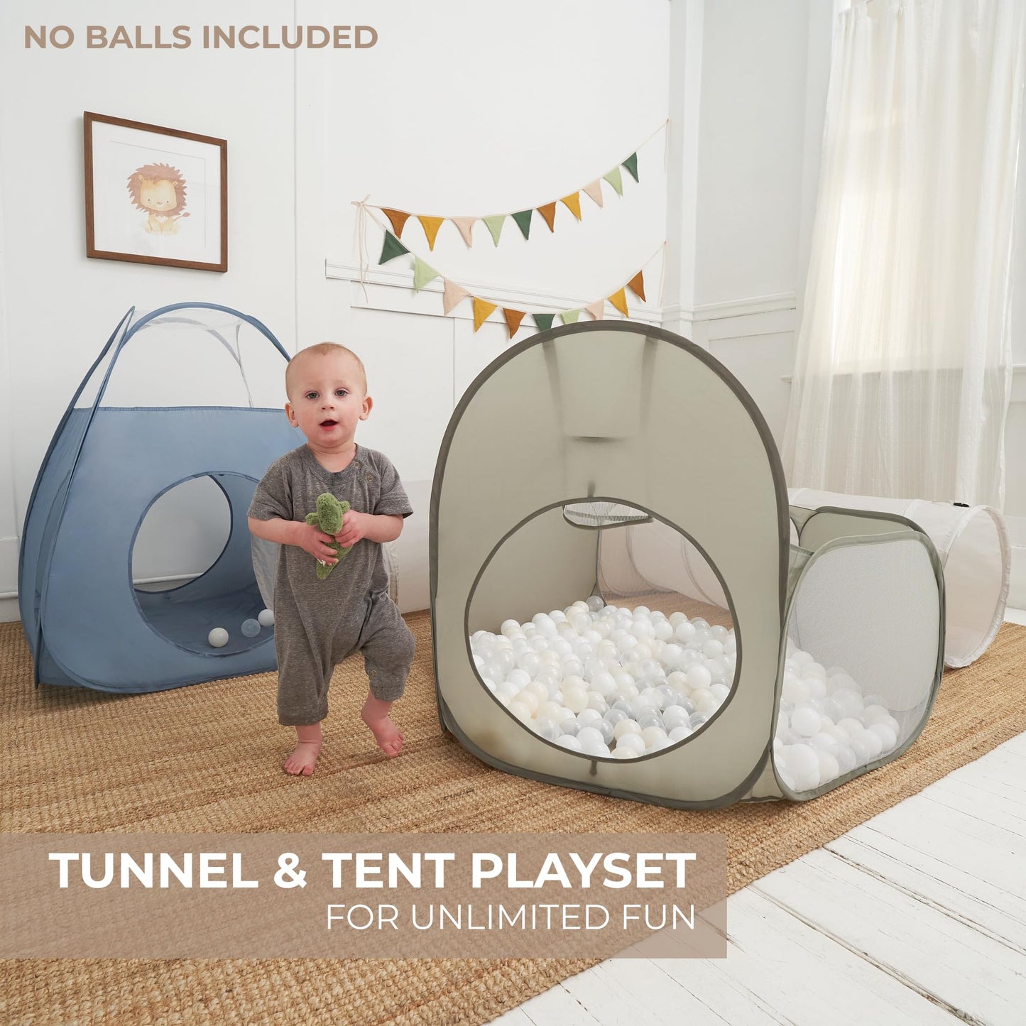 Stylish Play Tents and Tunnel Toy Set for Toddlers - A Fun Pop-Up Tent with Crawl Tunnels and a Ball Pit - A Great Gift for Babies That Sets Up in Seconds and Gives Kids 1-3 Unlimited Indoor Fun