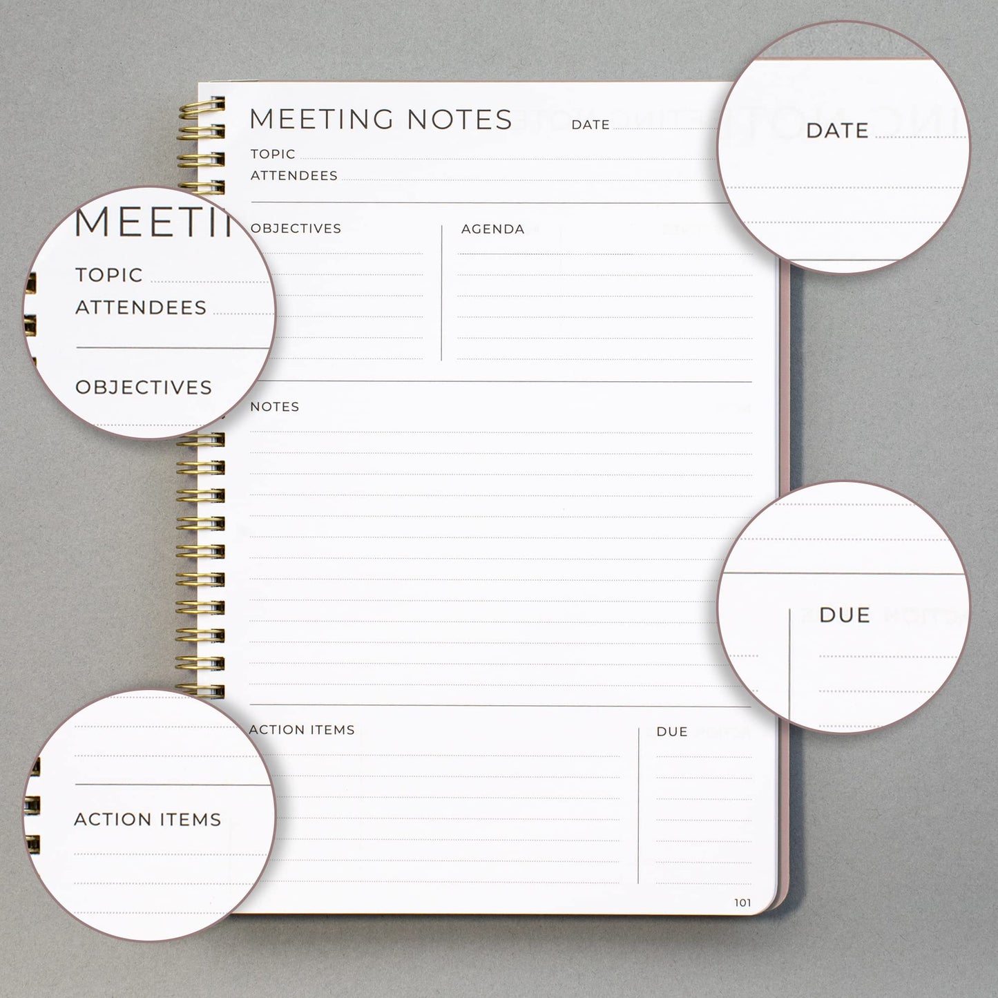 Beautiful Meeting Notebook For Work Organization - Easily Take Notes And Keep Agendas on Track - The Perfect Office Planner Supplies for Women & Men to Professionally Manage Business Projects - Pink