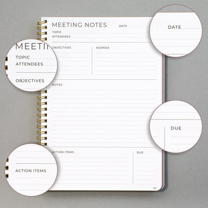 Beautiful Meeting Notebook For Work Organization - Easily Take Notes And Keep Agendas on Track - The Perfect Office Planner Supplies for Women & Men to Professionally Manage Business Projects - Pink