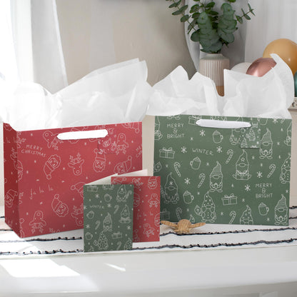 ZICOTO Beautiful Christmas Gift Bags - Large 13" Bags with Handles incl. Matching Tissue Paper, Cards & Stickers - Reusable and Perfect For Your Xmas Presents