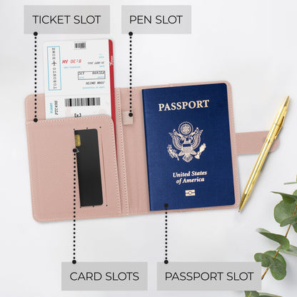 Beautiful Passport Holder for Travel - Cute Cover with Pen Holder to Keep Your Travel Documents Organized & Safe - Quality Passport Wallet for Women & Men and Great for Gifting
