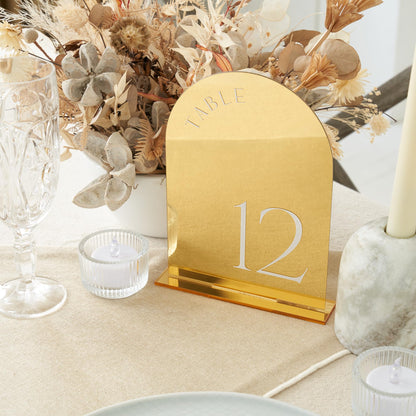 ZICOTO Beautiful Gold Wedding Table Numbers with Stands - Elegant Double Sided 5x7 inch Acrylic Signs Numbered 1-15 - The Perfect Decor for Your Wedding Reception Or Events