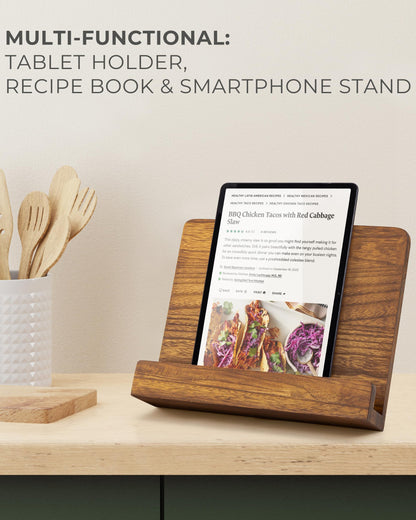 Beautiful Cookbook Stand for Your Kitchen Counter - Solid Wood Stand Easily Keeps Cook or Recipe Books Open for Convenient Cooking - Perfectly Fits Your iPad/Tablet and Enhances Any Kitchen Decor