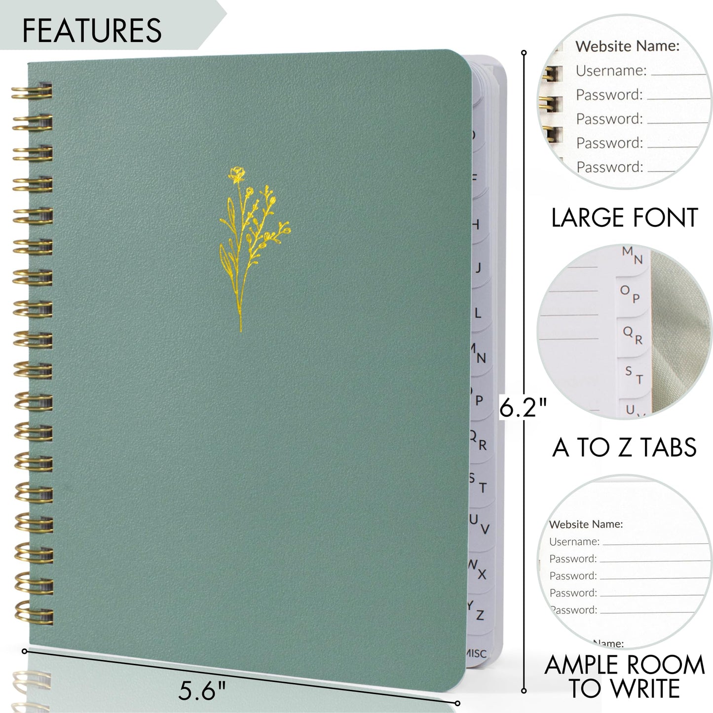 Beautiful Password Book with Alphabetical Tabs - Perfect Pocket Size Password Keeper for Seniors