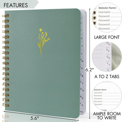 Beautiful Password Book with Alphabetical Tabs - Perfect Pocket Size Password Keeper for Seniors